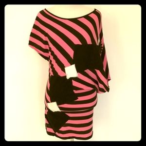 Flirtatious Angel Wing w/ Patches Pink/Black Blous
